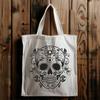 A gothic design featuring a witch's skull surrounded by ornate details, ideal for Halloween-themed crafts.