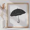 A colorful vector design illustration of a compact folding umbrella against a rainy background.