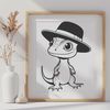 A colorful reptile with scaly skin, sporting a miniature hat.