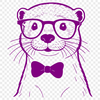 Close-up illustration of a smiling otter wearing glasses in a playful pose.