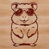 A cartoon hamster wearing trendy sunglasses and sitting on a background.