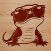 An SVG vector design of a salamander character with eye protection.