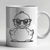 Cute Cartoon Duck in Glasses Illustration A cartoon duck wearing glasses in a simple line art style.