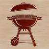 Beautiful Outdoor BBQ Setup Illustration A graphic illustration of a traditional outdoor barbecue setup with grill and utensils.