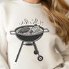 Stylized Grilling Scene A stylized illustration of a barbecue grill with food sizzling on the grates.