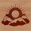 A vector graphic design of the sun with simple lines and colors.