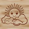 A simple illustration of the sun with rays and a bright center.