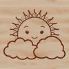 A stylized vector illustration of the sun with bold lines and bright colors, suitable for use in graphic design projects.