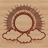 An illustration of the Sun with rays and clouds in various colors.