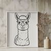 Friendly Alpaca Silhouette with Glasses A stylized illustration of a South American alpaca wearing glasses, suitable for digital design projects.