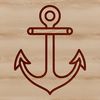 A simple line drawing illustration of an anchor, a classic nautical symbol.