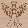 A minimalist illustration of a winged heavenly being, created as a vector graphic.