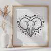 SVG illustration of a majestic elephant with heart details on its head, suitable for various designs.