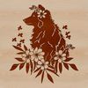 Lovable Aussie Portrait in Floral Setting A portrait illustration of a sitting Australian Shepherd dog in a floral setting.
