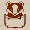 A wild badger standing on its hind legs, with a distinctive white stripe running along its forehead.