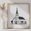 Simple Vector Art of a Baptist Church Building A stylized illustration of a Baptist church exterior with a simple design, suitable for vector art projects.