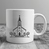 Classic Baptist Church Design A detailed illustration of a traditional Baptist church with a classic design and architectural features.