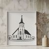 Free Vector Art Church Building A simple design of a Baptist church with a classic facade, suitable for vector art and cutting machine projects.