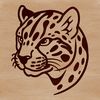 A detailed illustration of an ocelot's head, showcasing its distinctive markings and fur texture.