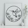 A colorful hummingbird perched on a floral branch, suitable for clip art and vector design.