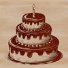 A vector graphic design featuring a classic birthday cake with frosting and sprinkles on top.
