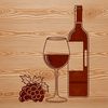 A vector illustration of a glass filled with red wine on a wooden table.
