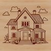 A 2D illustration of a modern house with clean lines and simple design.