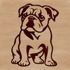 A stylized illustration of a Bulldog standing upright on its hind legs.