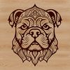 An illustrated Bulldog's head with ornate details, suitable for vector design or cutting machine projects.