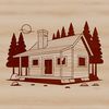 Cozy Cabin SVG Graphic An SVG vector graphic of a small cozy cabin in a natural setting.