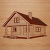 Cozy Cabin Clip Art Vector A 2D illustration of a wooden cabin with a sloping roof and windows.
