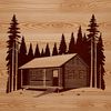 A vector illustration of a rustic wooden cabin, suitable for graphic design projects.