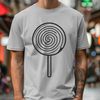 Whimsical Swirly Lollipop Design A colorful illustration of a lollipop with a swirly design on the handle.