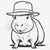 Capybara Portrait with Hat A close-up illustration of a capybara's head with a hat on its forehead.