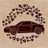 A simplified car design with love hearts integrated into the vehicle's body.