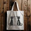 A vector design of a cat's face with bold lines and minimal details.