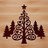 A stylized digital illustration of a Christmas tree, suitable for commercial or personal use.