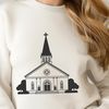 Religious Building Clip Art Vector A stylized diagram of a Baptist church building with simple lines and shapes, suitable for vector design.