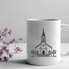 Detailed Christian Church Building SVG A detailed illustration of a traditional Baptist church building with a steeple.