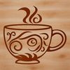 A minimalist design of a standard coffee cup with a handle.