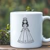 An SVG graphic of a girl dressed as a royalty figure with a traditional princess attire.