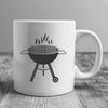 A BBQ Grill Illustration for Your Designs A detailed illustration of a grill and cooking utensils on a flat surface.