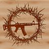 A detailed illustration of a rifle with thorns, emphasizing its design features.
