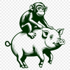 A cartoon monkey-pig hybrid in a playful pose.