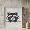 Raccoon Face Illustration SVG A close-up illustration of a raccoon's face peeking out from behind a tree branch.