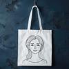 A simple vector illustration of a woman with minimal details.