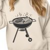 Outdoor Grill Illustration A graphic illustration of a charcoal grill with sizzling food on the grill.