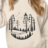 Enchanted Forestscape Drawing A detailed illustration of trees in a dense forest landscape.