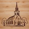 Beautiful Stained Glass Windows Church SVG A traditional Protestant church building with a prominent steeple and stained glass windows.