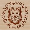 Adorable Shetland Sheepdog Illustration with Love Hearts A illustration of a Shetland sheepdog with heart shapes around its head.